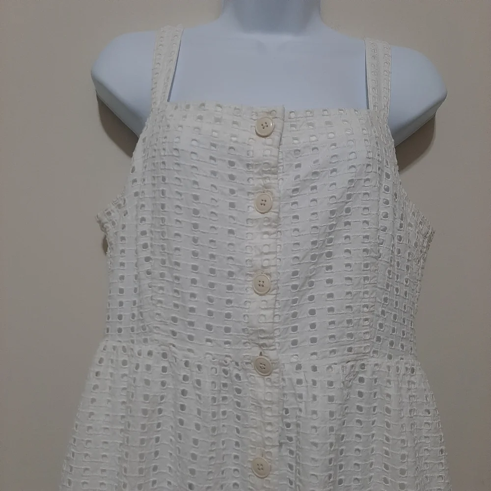 J. Crew White Cotton Coletta Button Front Eyelet Dress Size 14